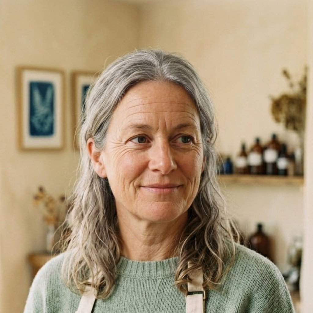 Elena M., cyanotype instructor, standing in her studio